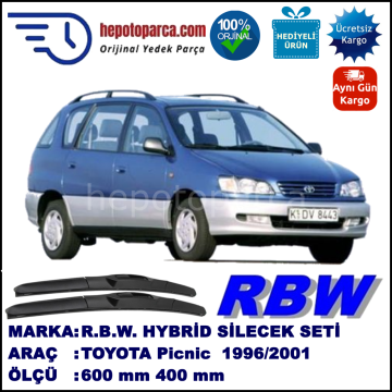 TOYOTA Picnic  09.96-05.01 600 / 400 mm. RBW Hybrid Silecek Seti. U Kanca Uyumlu Hibrit