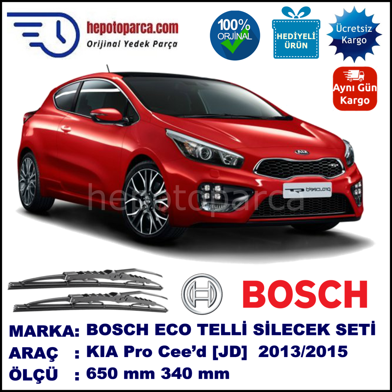 KIA Pro Cee’d [JD] 01.13-... 650 / 340 mm. BOSCH ECO Telli Silecek 2'li Takım