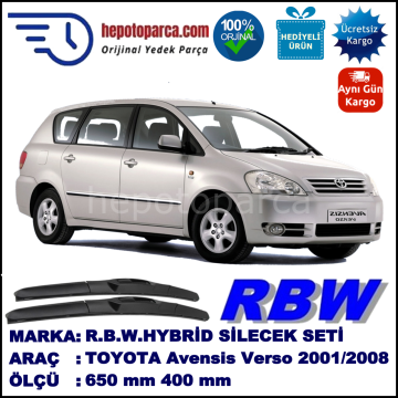 TOYOTA Avensis Verso [M2] 05.01-... 650 / 400 mm. RBW Hybrid Silecek Seti. U Kanca Uyumlu Hibrit