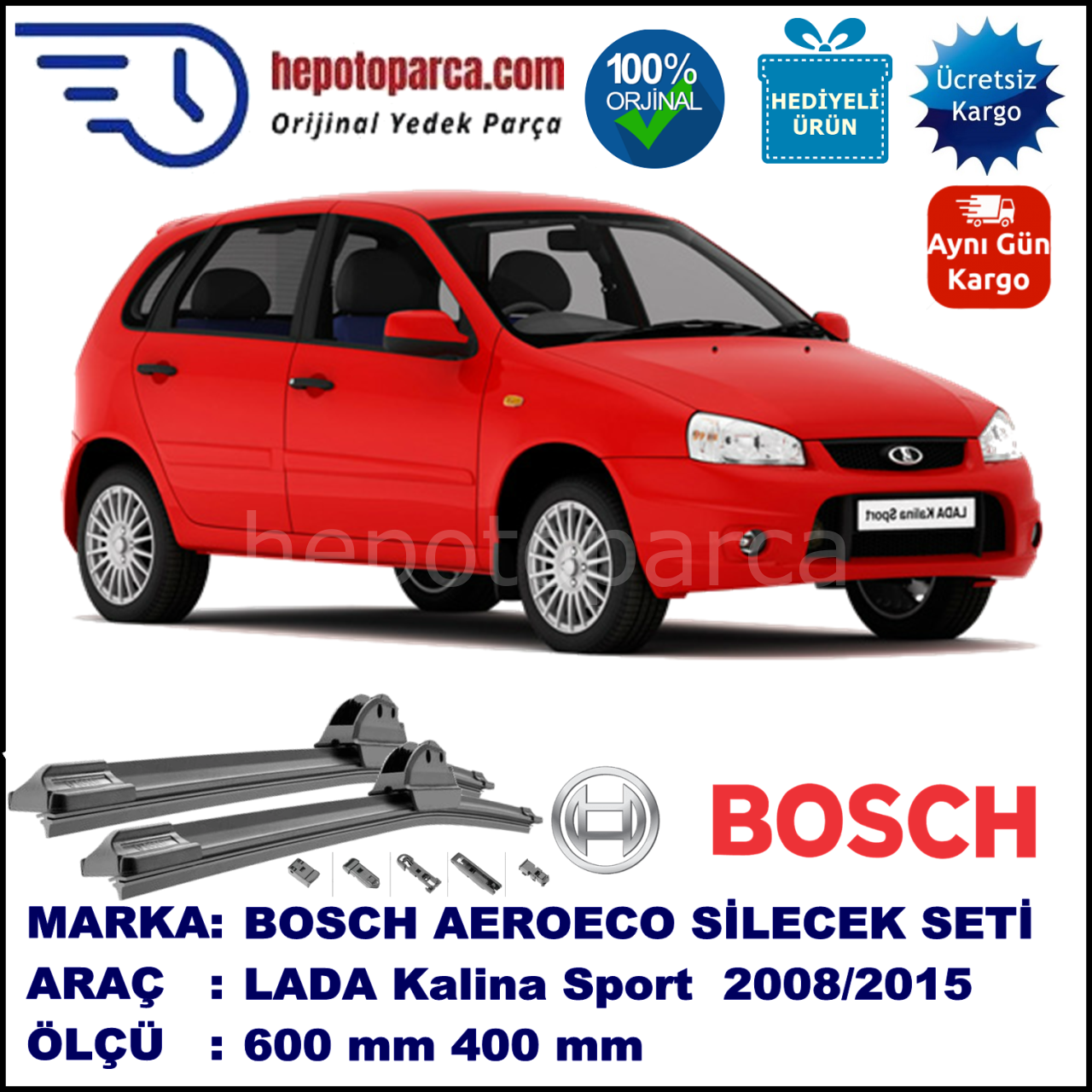 LADA Kalina Sport  08.2008-..., 600 / 400 mm. BOSCH AEROECO Aparatlı Muz Silecek
