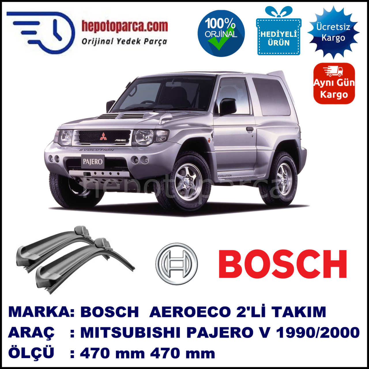 MITSUBISHI Pajero [V] 12.1990-06.2000, 470 / 470 mm. BOSCH AEROECO Aparatlı Muz Silecek