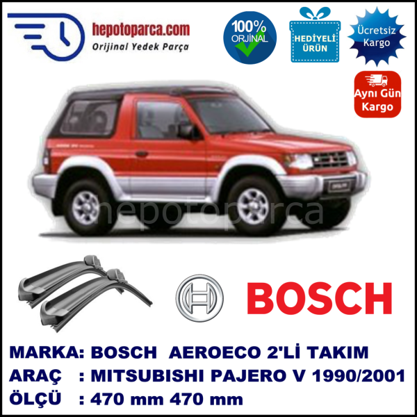 MITSUBISHI Pajero Cabrio [V] 12.1990-05.2001, 470 / 470 mm. BOSCH AEROECO Aparatlı Muz Silecek