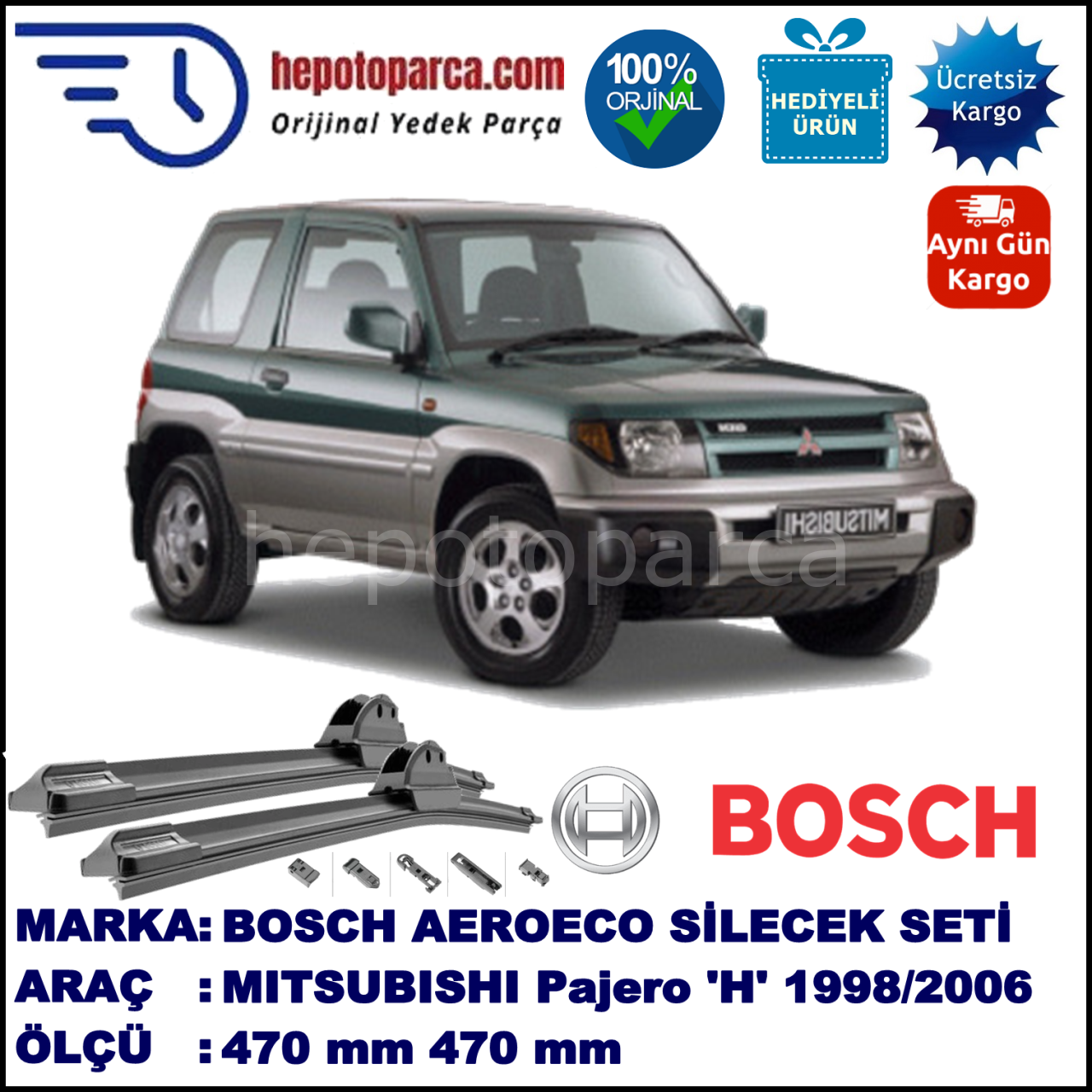 MITSUBISHI Pajero Pinin [H] 06.1998-02.2006, 470 / 470 mm. BOSCH AEROECO Aparatlı Muz Silecek