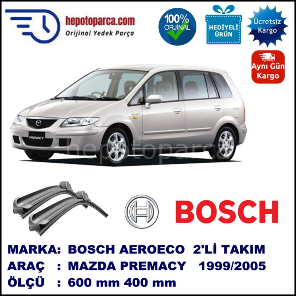 MAZDA Premacy [CP] 03.1999-05.2005, 600 / 400 mm. BOSCH AEROECO Aparatlı Muz Silecek