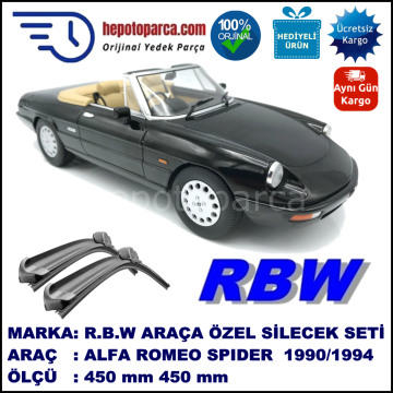 ALFA ROMEO Spider [115] 01.90-12.94 450 / 450 mm. RBW Muz Silecek Seti  2'li Takım. U Kanca Uyumludur.