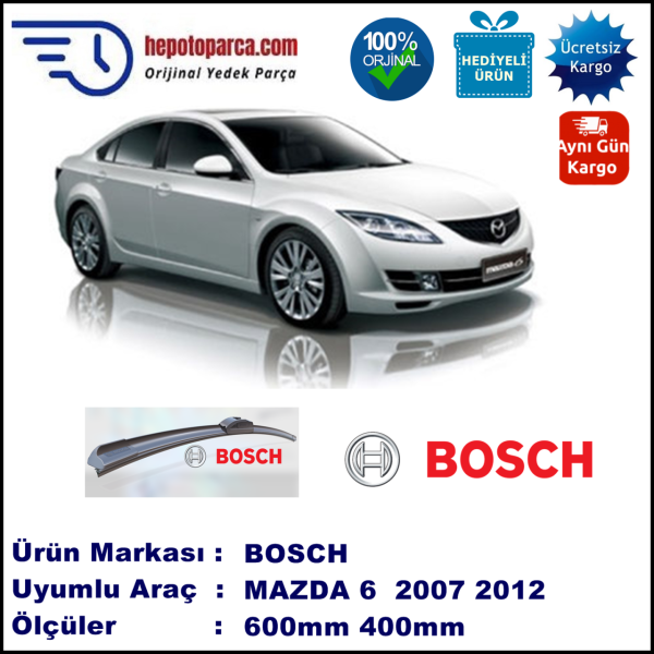 MAZDA 6 [GH] 08.2007-..., 600 / 400 mm. BOSCH AEROECO Aparatlı Muz Silecek