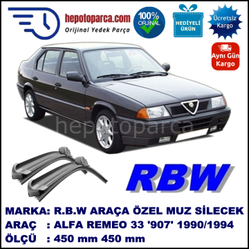 ALFA ROMEO 33 Berlina [907] 01.90-10.94 450 / 450 mm. RBW Muz Silecek Seti  2'li Takım. U Kanca Uyumludur.