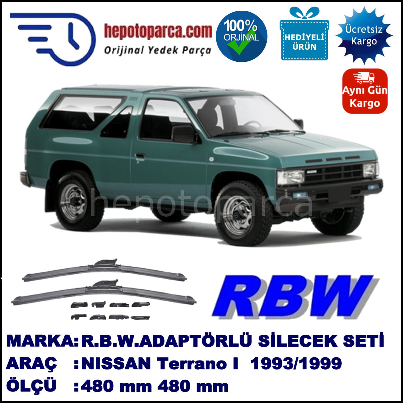 NISSAN Terrano I  11.1988-08.1995, 470 / 470 mm.  RBW  ADAPTÖRLÜ MUZ SİLECEK SETİ
