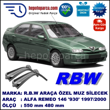 ALFA ROMEO 146 [930] 04.97-12.00 550 / 480 mm. RBW Muz Silecek Seti  2'li Takım. U Kanca Uyumludur.