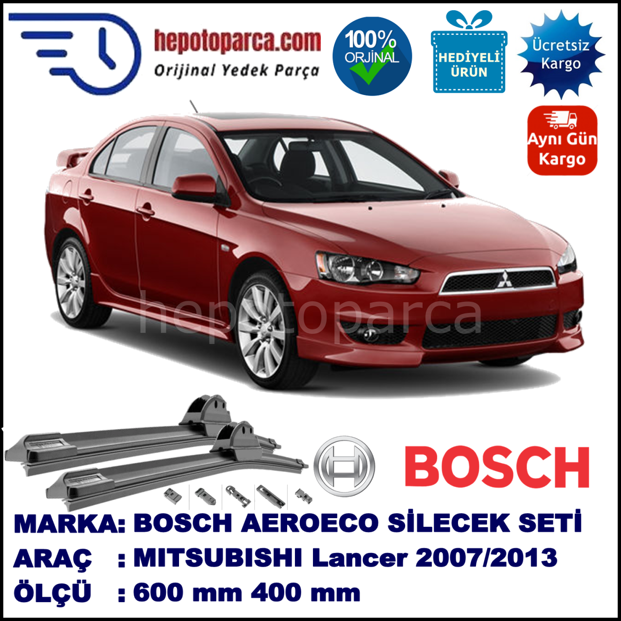 MITSUBISHI Lancer [CY/CZ] 03.2007-..., 600 / 400 mm. BOSCH AEROECO Aparatlı Muz Silecek