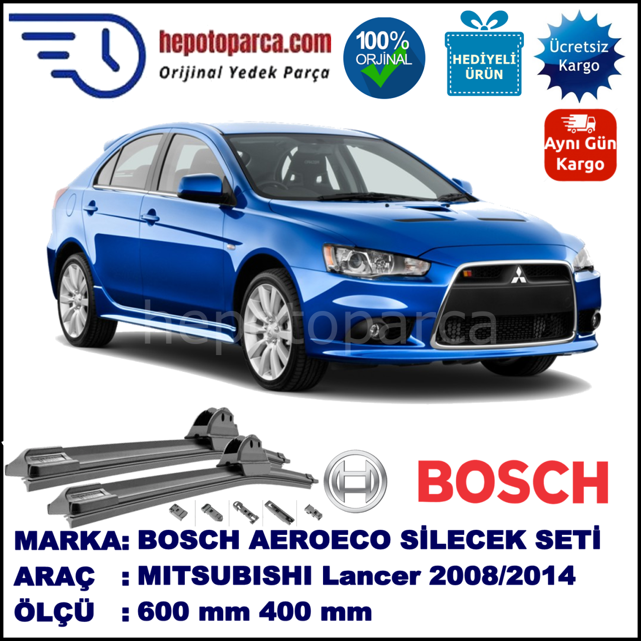 MITSUBISHI Lancer Sportback [CX] 07.2008-..., 600 / 400 mm. BOSCH AEROECO Aparatlı Muz Silecek