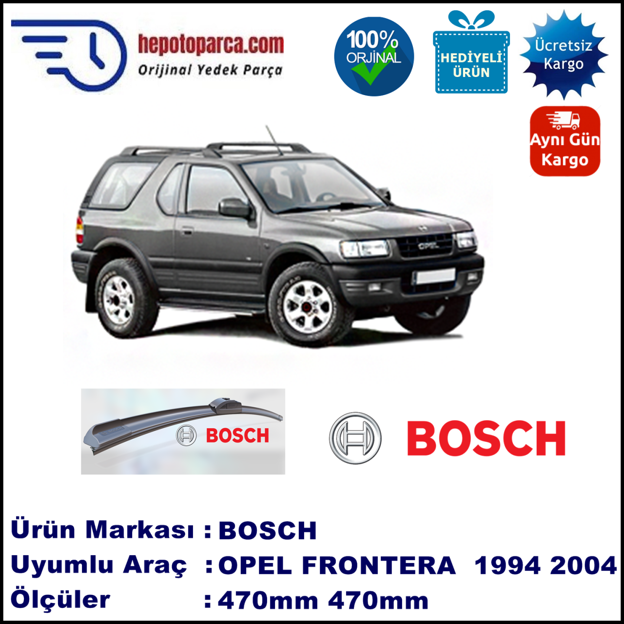 OPEL Frontera [A; B] 09.1991-09.2004, 470 / 470 mm. BOSCH AEROECO Aparatlı Muz Silecek