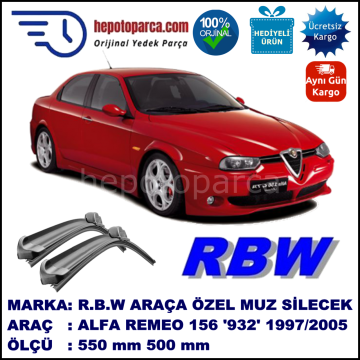ALFA ROMEO 156 Berlina [932] 10.97-12.05 550 / 500 mm. RBW Muz Silecek Seti  2'li Takım. U Kanca Uyumludur.