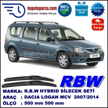 DACIA Logan MCV [KS/FS] 01.07-... 500 / 500 mm. RBW Hybrid Silecek Seti. U Kanca Uyumlu Hibrit