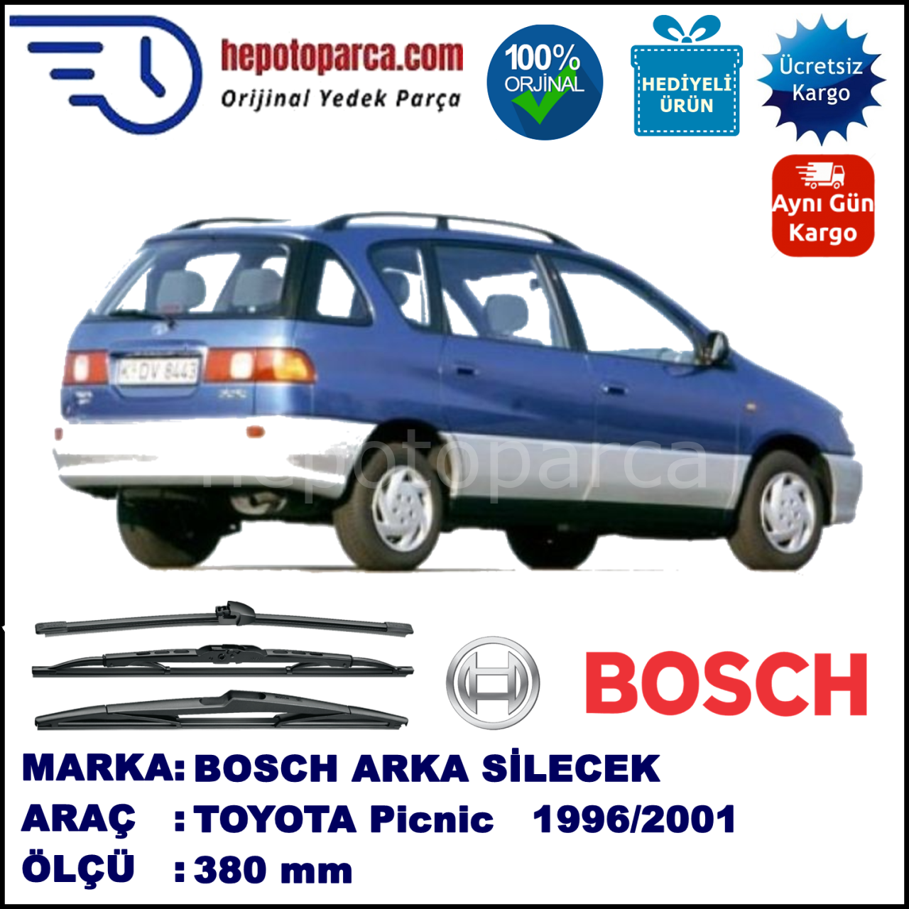 TOYOTA Picnic  380 mm 09.1996-05.2001 BOSCH Arka Silecek