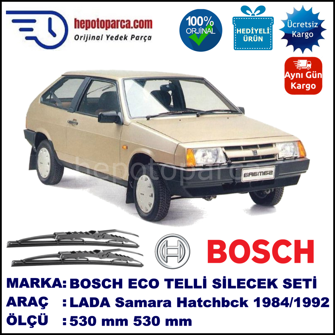 LADA Samara Hatchback  01.84-... 530 / 530 mm. BOSCH ECO Telli Silecek 2'li Takım