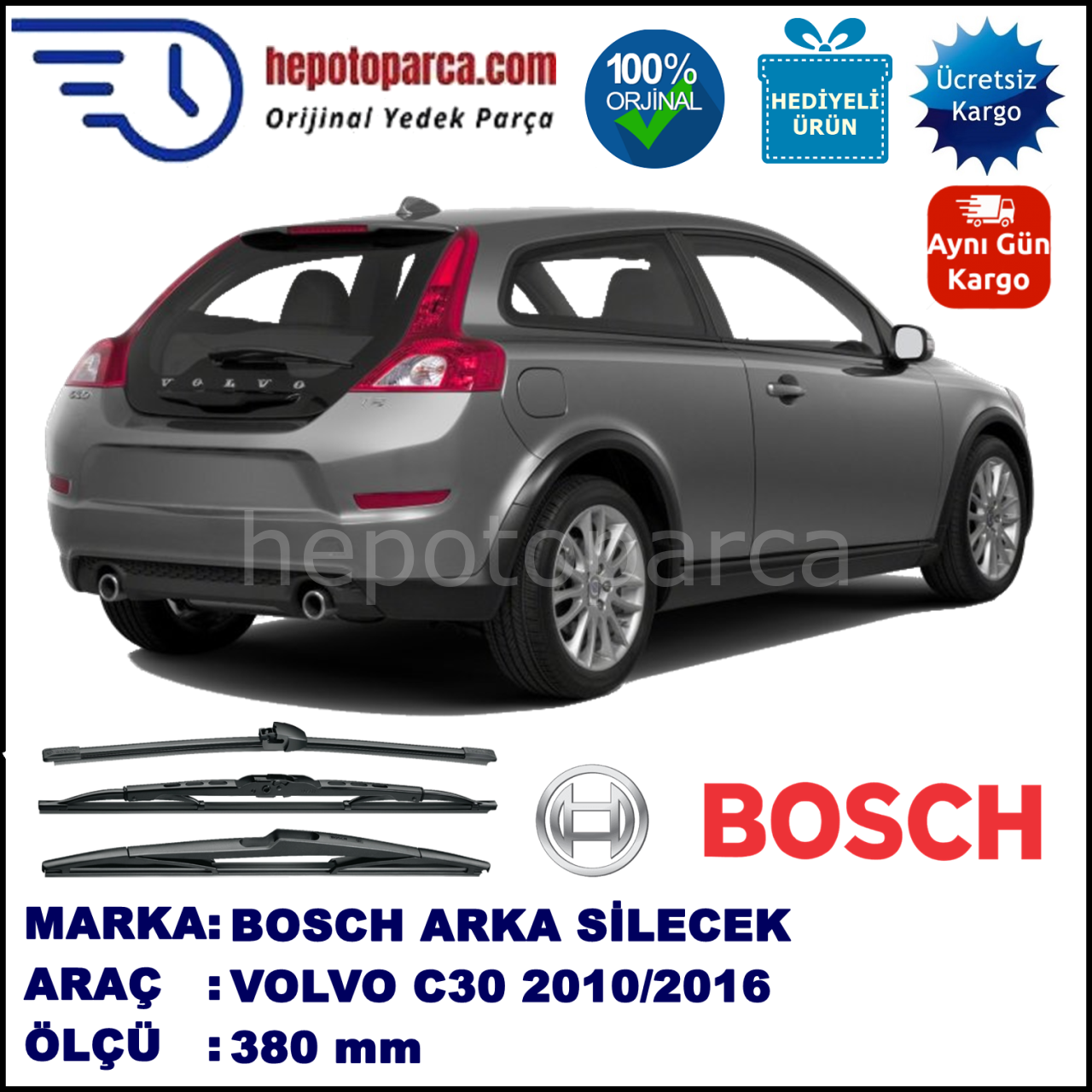 VOLVO C30  380 mm 08.2010-... BOSCH Arka Silecek