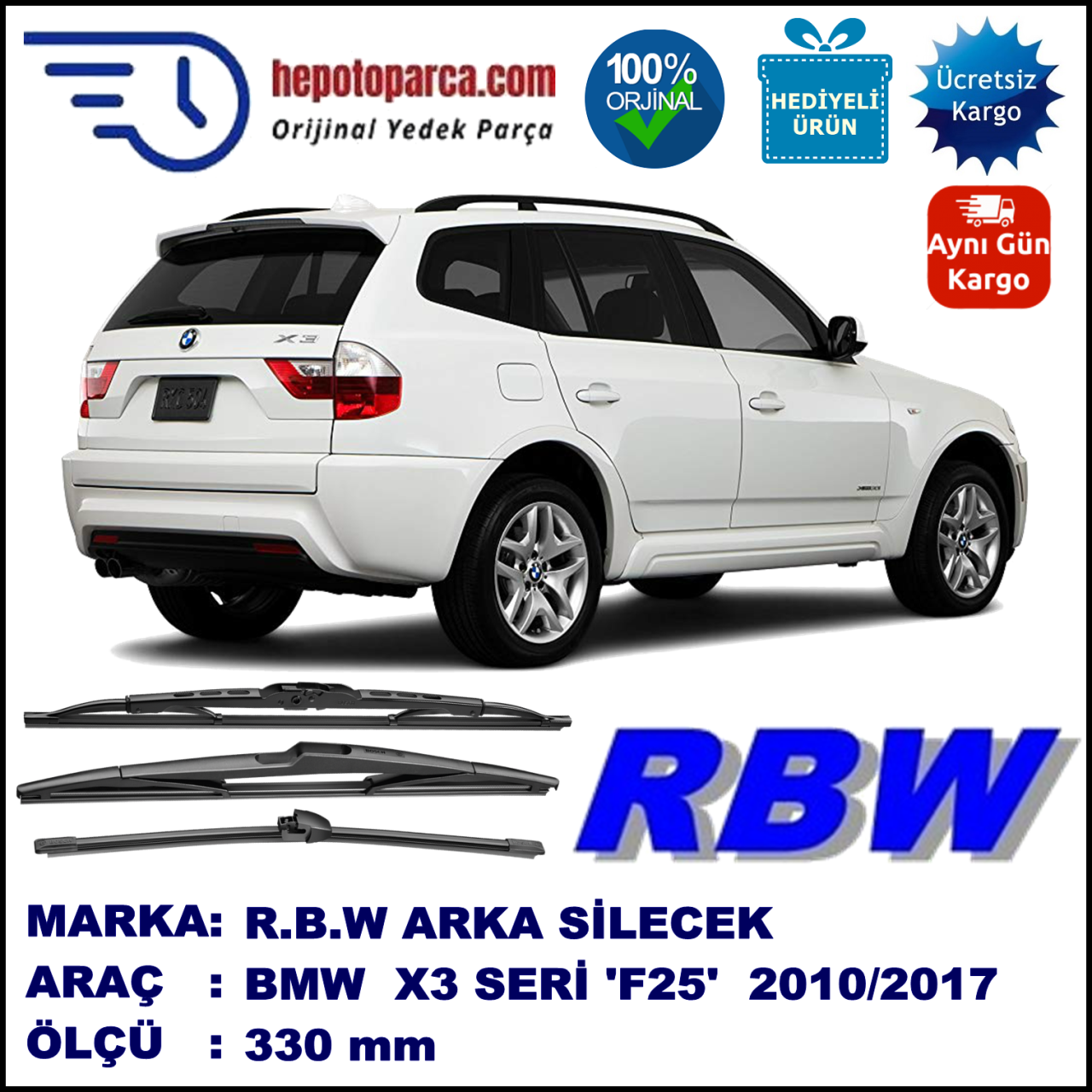 BMW X3 [F25] MUZ ARKA SİLECEK RBW ARACA ÖZEL (2010-2017)