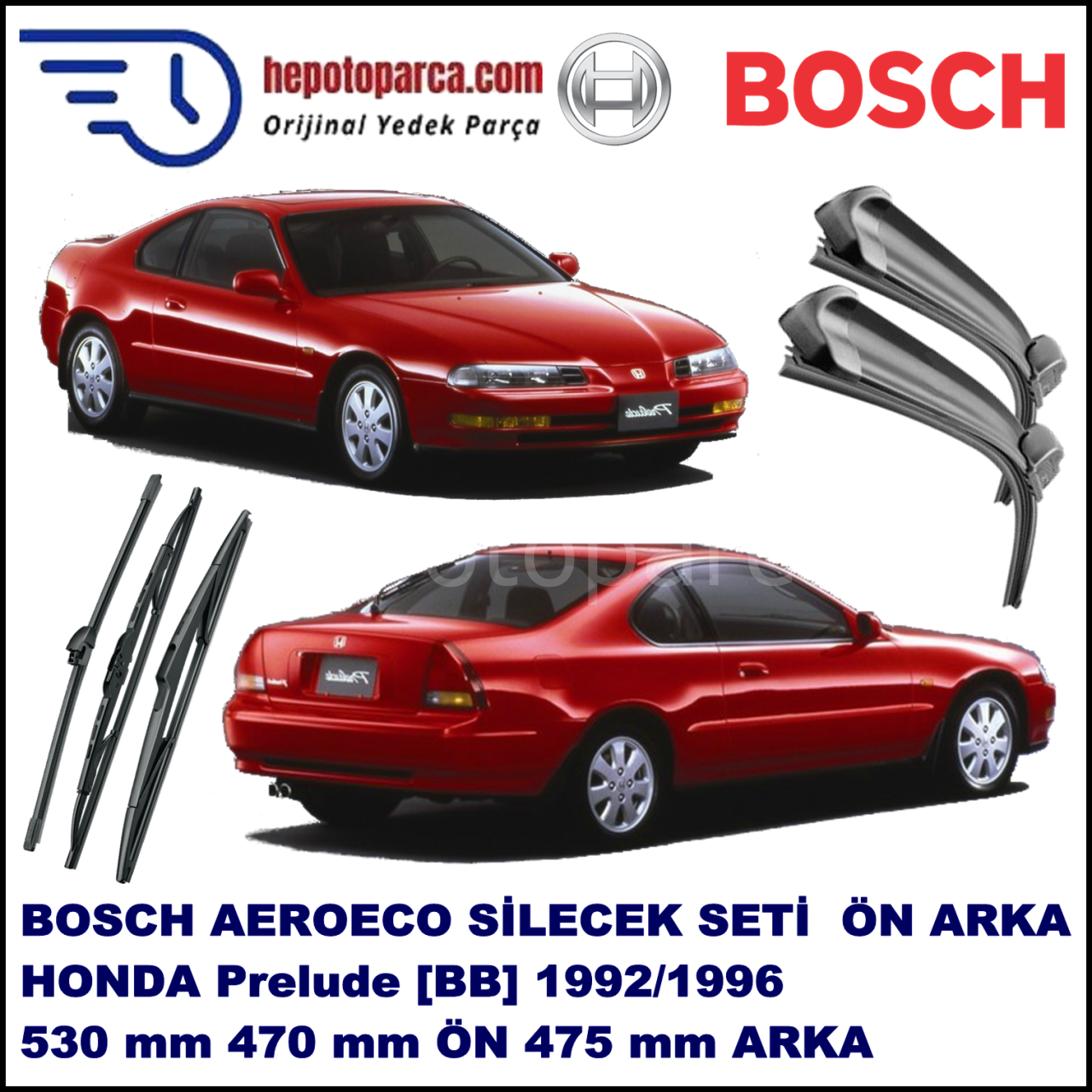 HONDA Prelude [BB] 02,1992-09,1996 Bosch Aeroeco Ön ve Arka Silecek Takımı