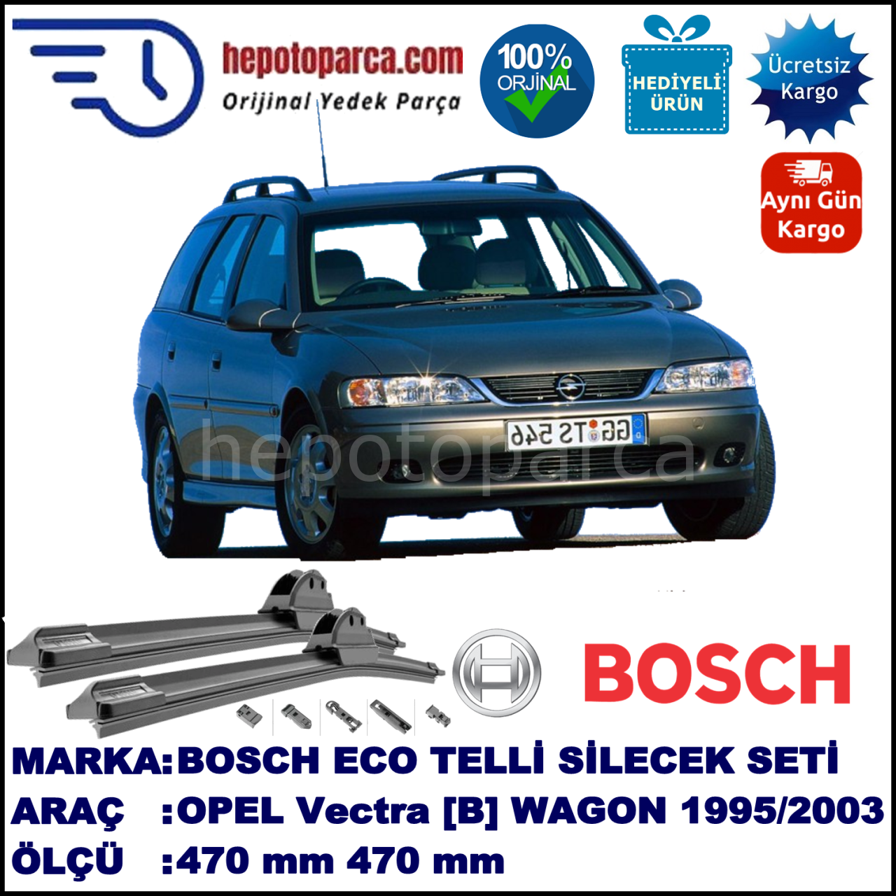 OPEL Vectra Caravan [B] 09.1995-09.2003, 470 / 470 mm. BOSCH AEROECO Aparatlı Muz Silecek