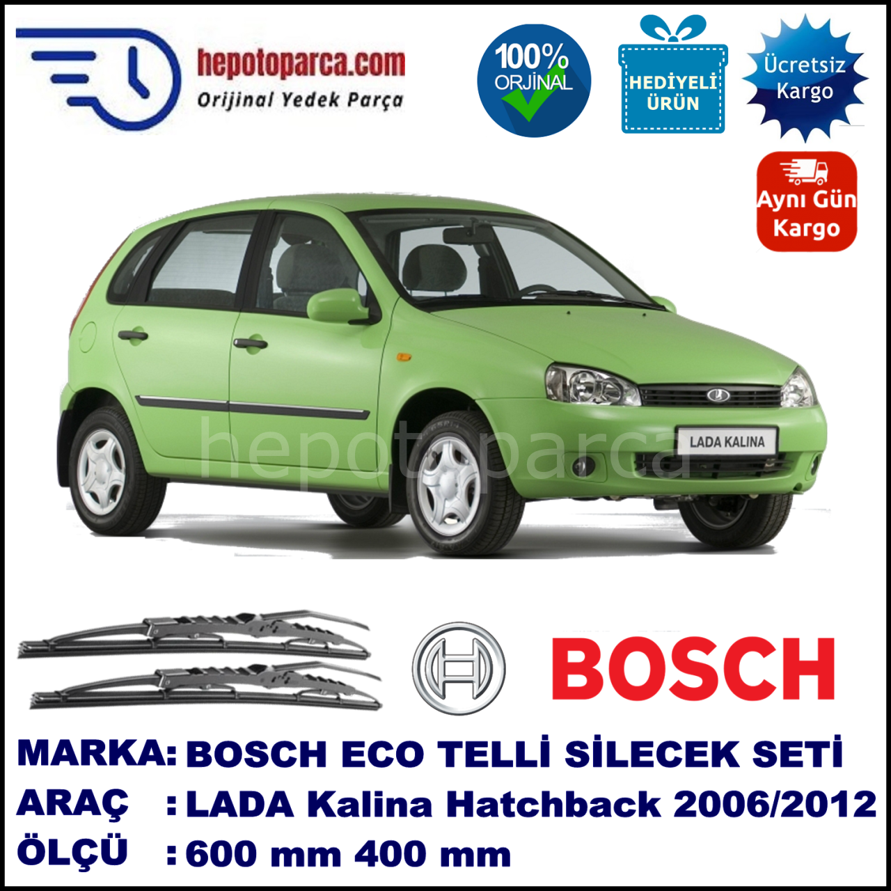 LADA Kalina Hatchback  07.06-... 600 / 400 mm. BOSCH ECO Telli Silecek 2'li Takım