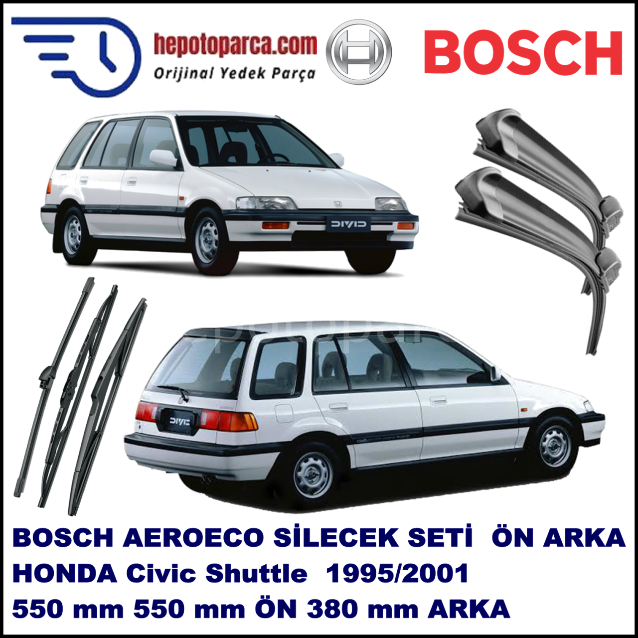 HONDA Shuttle  01,1995-05,2001 Bosch Aeroeco Ön ve Arka Silecek Takımı