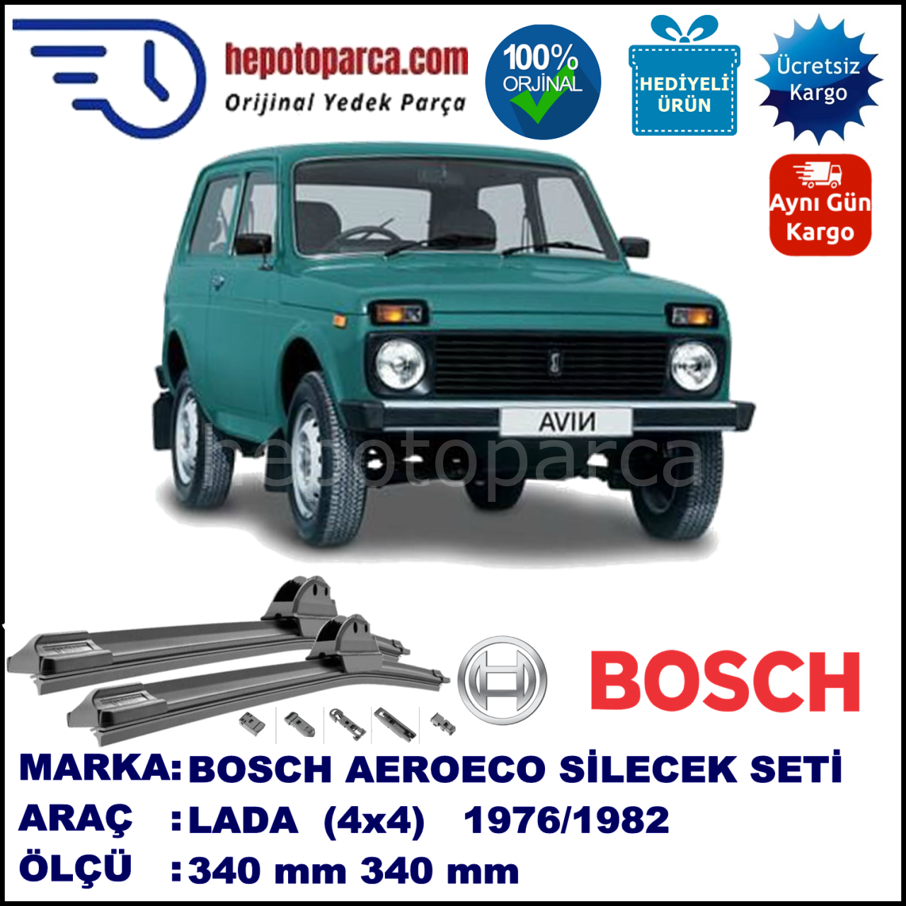LADA Niva (4x4)  12.76-... 340 / 340 mm. BOSCH ECO Telli Silecek 2'li Takım