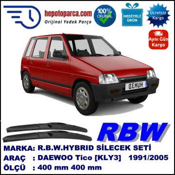DAEWOO Tico [KLY3] 06.91-01.05 400 / 400 mm. RBW Hybrid Silecek Seti. U Kanca Uyumlu Hibrit