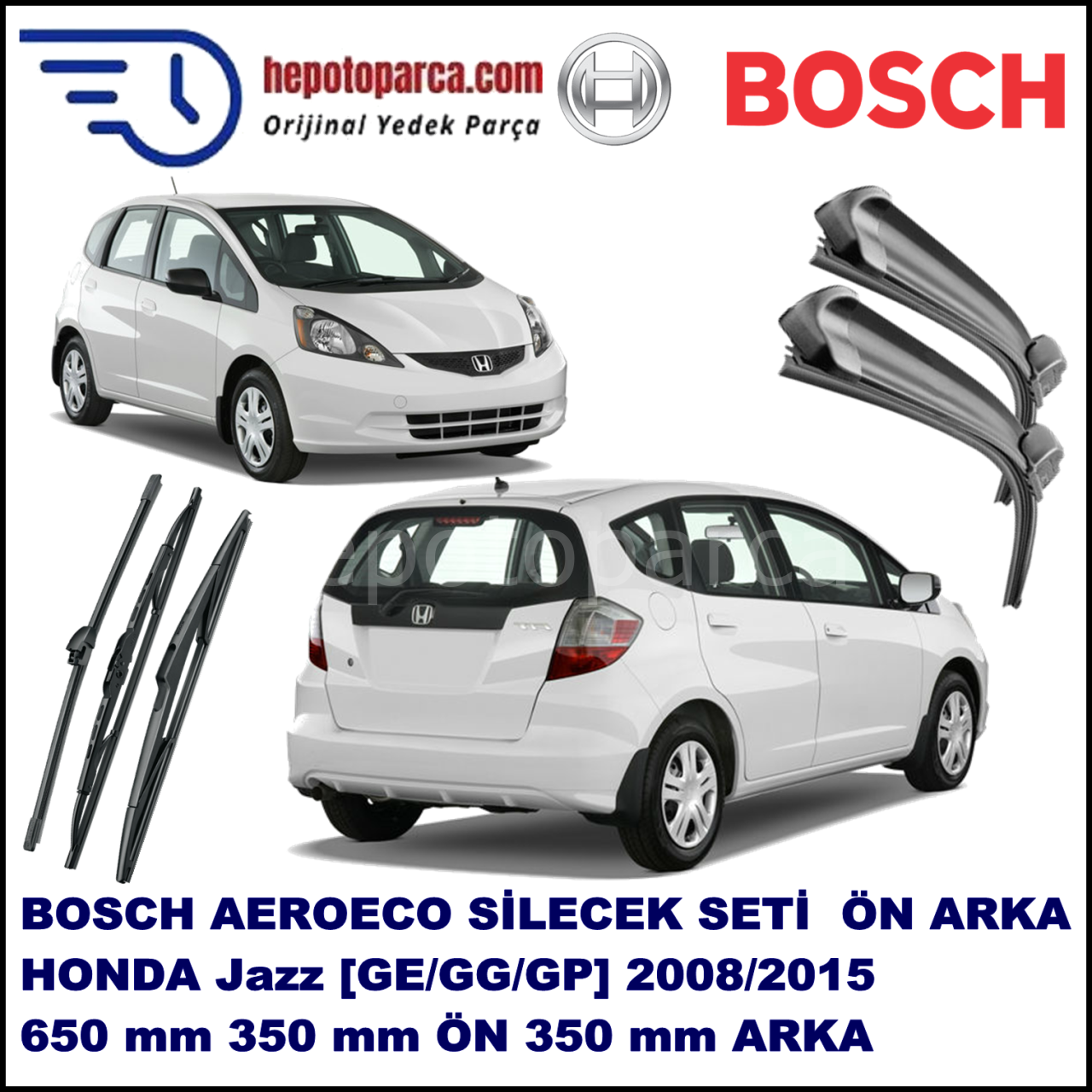 HONDA Jazz [GE/GG/GP] 10,2008-,,, Bosch Aeroeco Ön ve Arka Silecek Takımı