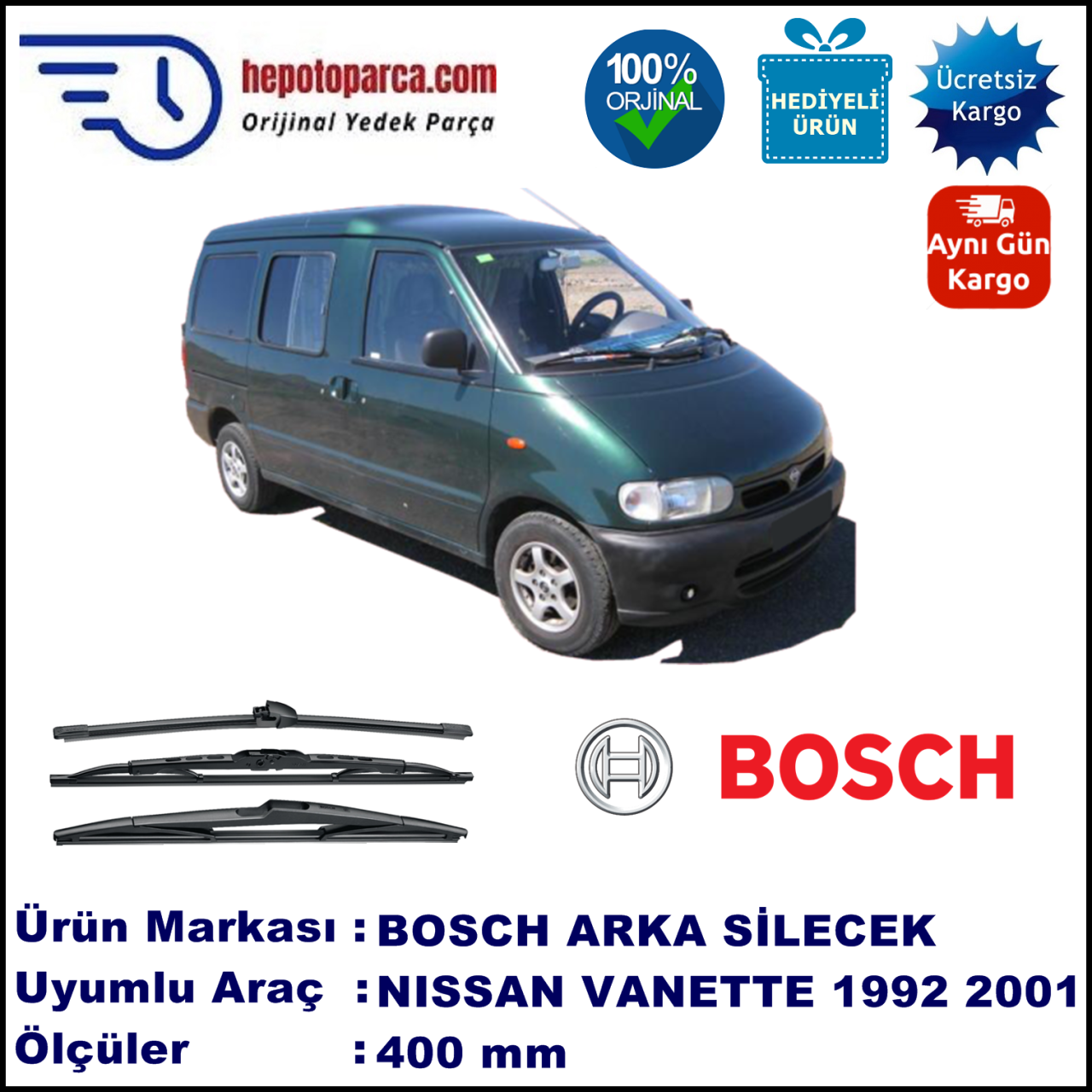 NISSAN Vanette Cargo [C23M] 400 mm 07.1992-11.2001 BOSCH Arka Silecek