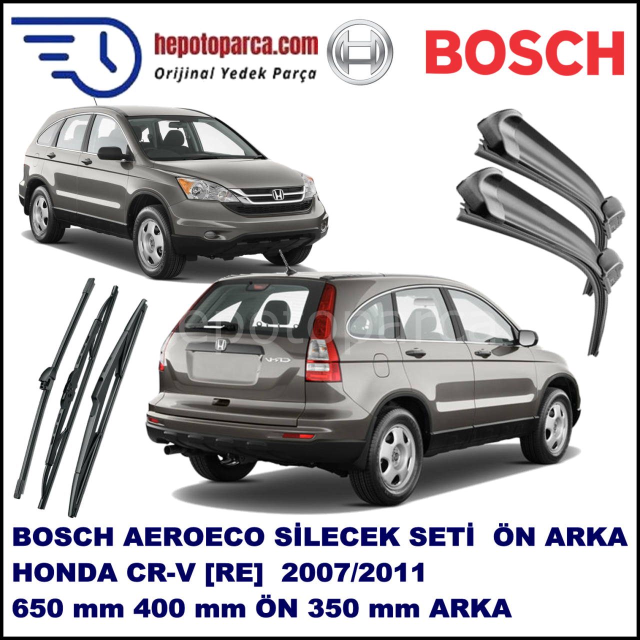 HONDA CR-V [RE] 01,2007-,,, Bosch Aeroeco Ön ve Arka Silecek Takımı