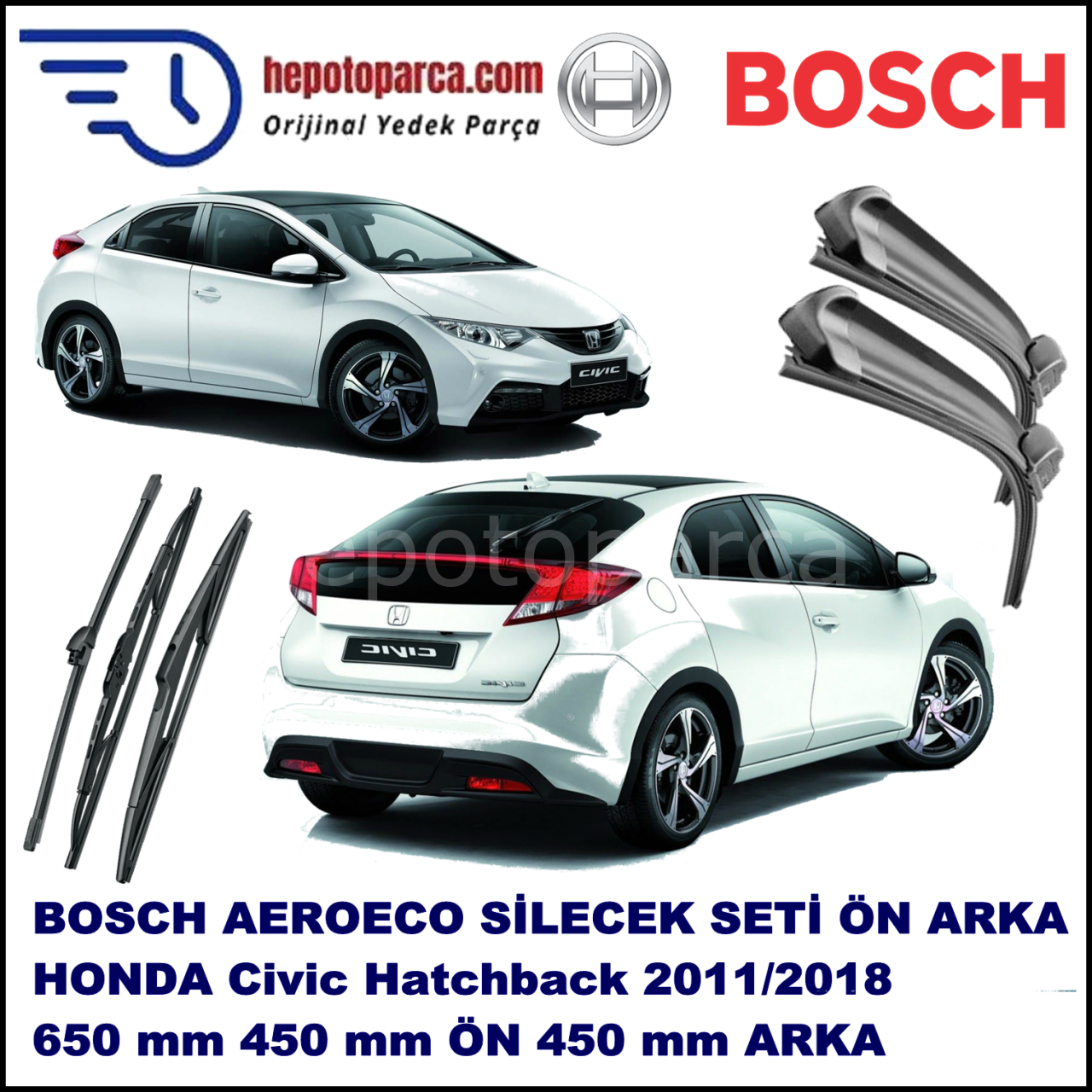 HONDA Civic Hatchback  09,2011-,,, Bosch Aeroeco Ön ve Arka Silecek Takımı