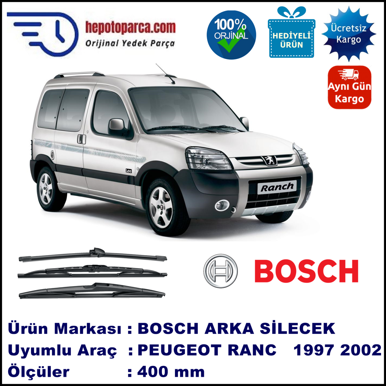 PEUGEOT Ranch [M4] 400 mm 07.1997-08.2002 BOSCH Arka Silecek