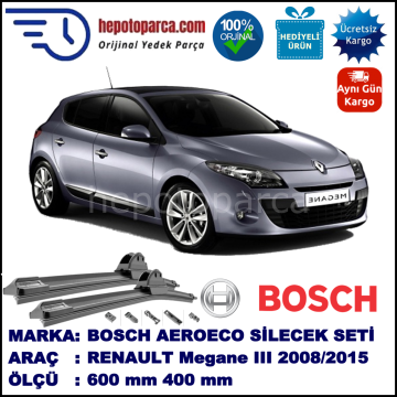 RENAULT Megane III Hatchback [BZ] 11.2008-..., 600 / 400 mm. BOSCH AEROECO Aparatlı Muz Silecek