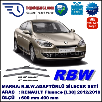 RENAULT Fluence [L38] 11.2009-..., 600 / 400 mm.  RBW  ADAPTÖRLÜ MUZ SİLECEK SETİ