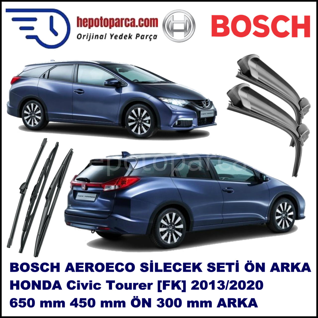 HONDA Civic Tourer [FK] 12,2013-,,, Bosch Aeroeco Ön ve Arka Silecek Takımı