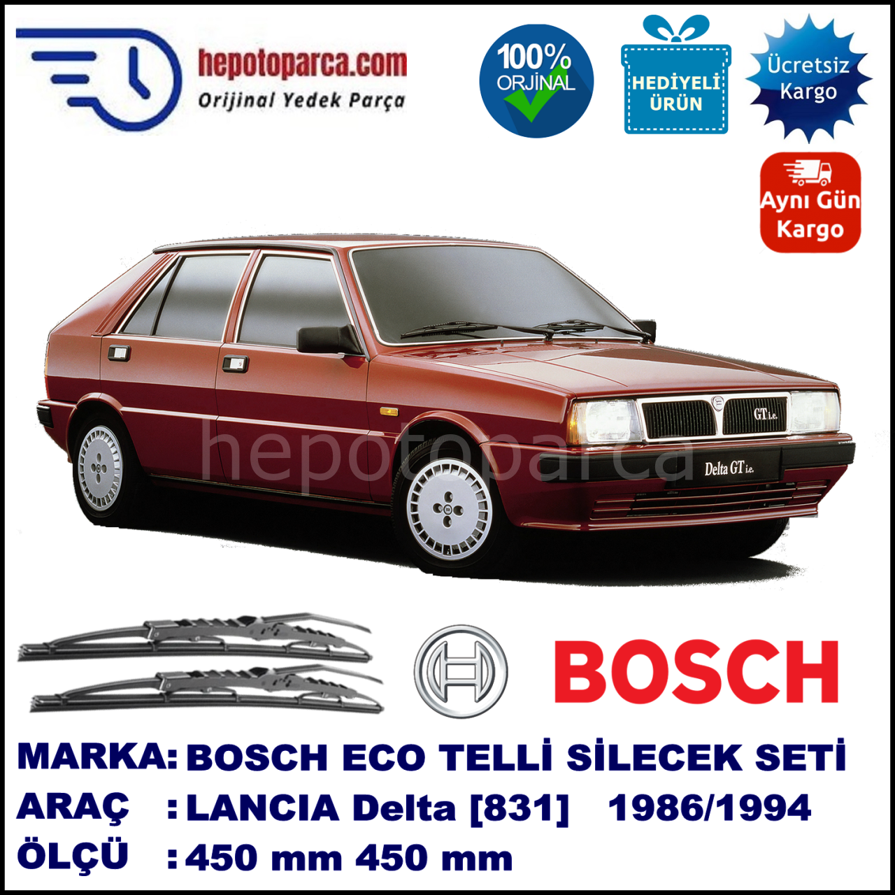 LANCIA Delta [831] 05.86-12.94 450 / 450 mm. BOSCH ECO Telli Silecek 2'li Takım