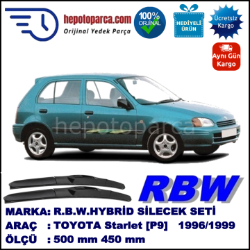 TOYOTA Starlet [P9] 01.96-07.99 500 / 450 mm. RBW Hybrid Silecek Seti. U Kanca Uyumlu Hibrit