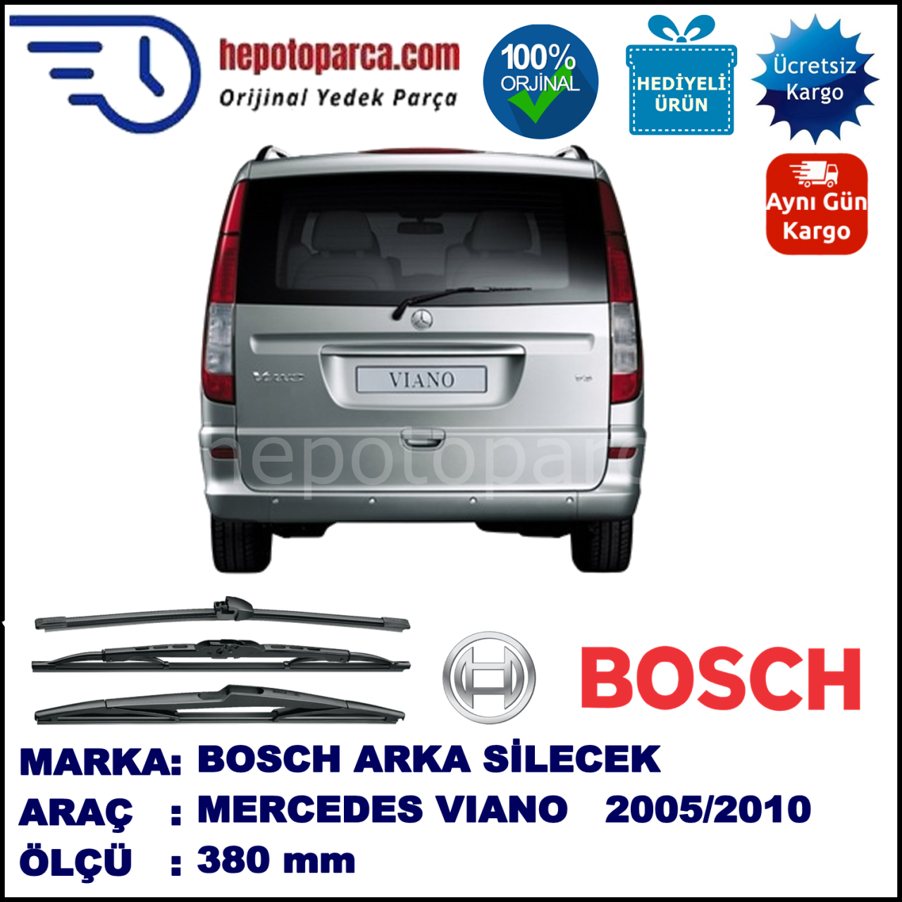 MERCEDES-BENZ Viano [639 T0N] 400 mm 09.2005-08.2010 BOSCH Arka Silecek