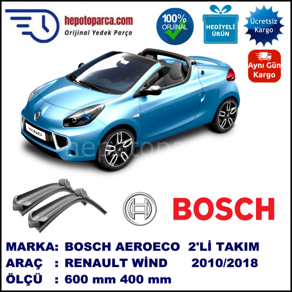 RENAULT Wind  04.2010-..., 600 / 400 mm. BOSCH AEROECO Aparatlı Muz Silecek