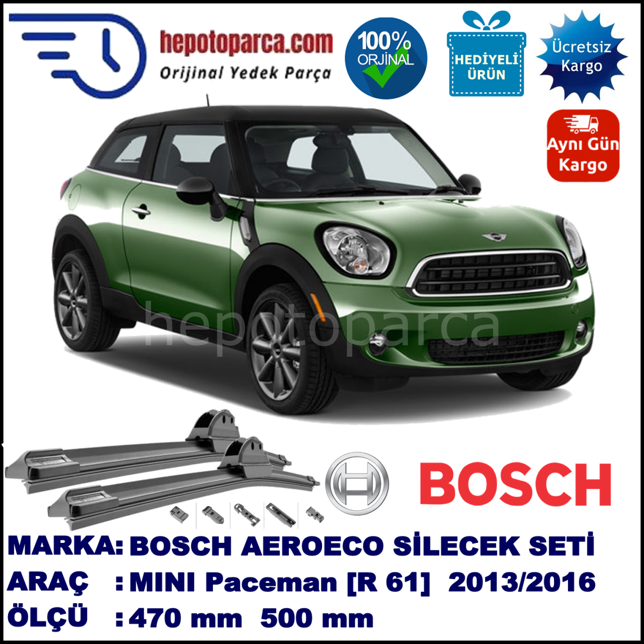 MINI (BMW) Mini Paceman [R 61] 03.2013-..., 470 / 500 mm. BOSCH AEROECO Aparatlı Muz Silecek