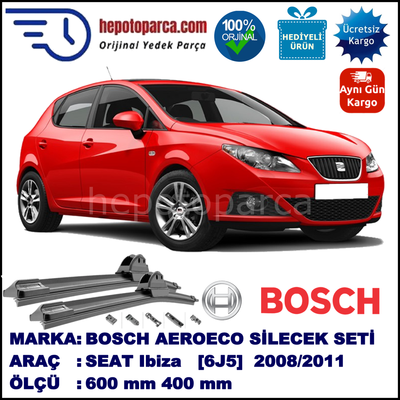 SEAT Ibiza [6J5] 02.2008-08.2011, 600 / 400 mm. BOSCH AEROECO Aparatlı Muz Silecek