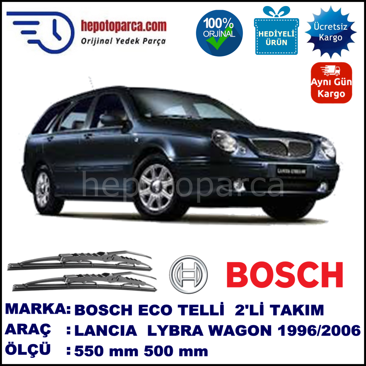 LANCIA Lybra Station Wagon [839] 10.99-11.06 550 / 500 mm. BOSCH ECO Telli Silecek 2'li Takım