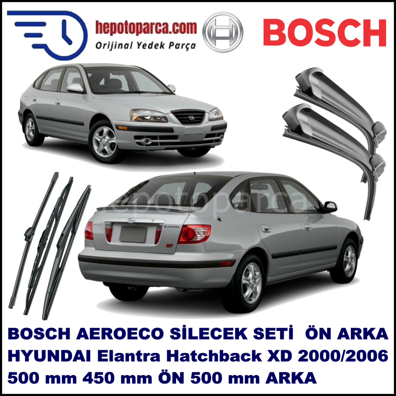 HYUNDAI Elantra Hatchback [XD] 06,2000-,,, Bosch Aeroeco Ön ve Arka Silecek Takımı
