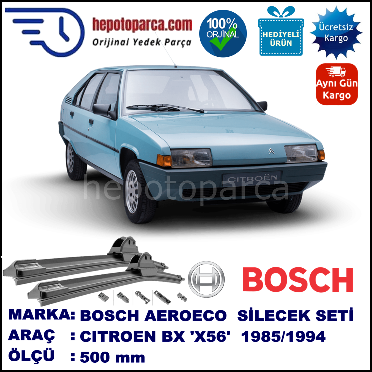 CITROEN BX [X56] 07.1985-12.1994, 500 / - mm. BOSCH AEROECO Aparatlı Muz Silecek