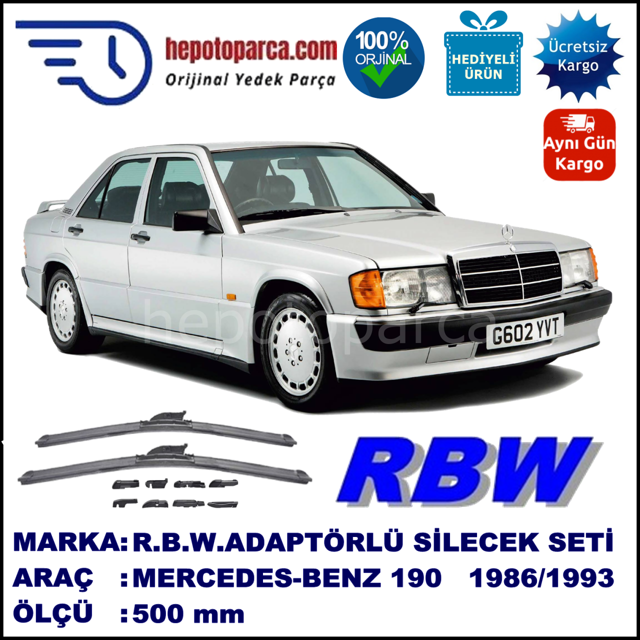 MERCEDES-BENZ Serie 190 [201] 09.1986-09.1993, 500 / - mm.  RBW  ADAPTÖRLÜ MUZ SİLECEK
