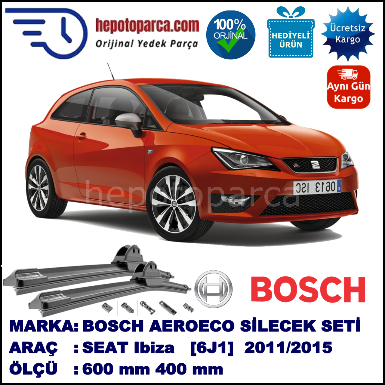 SEAT Ibiza SC [6J1] 09.2011-..., 600 / 400 mm. BOSCH AEROECO Aparatlı Muz Silecek