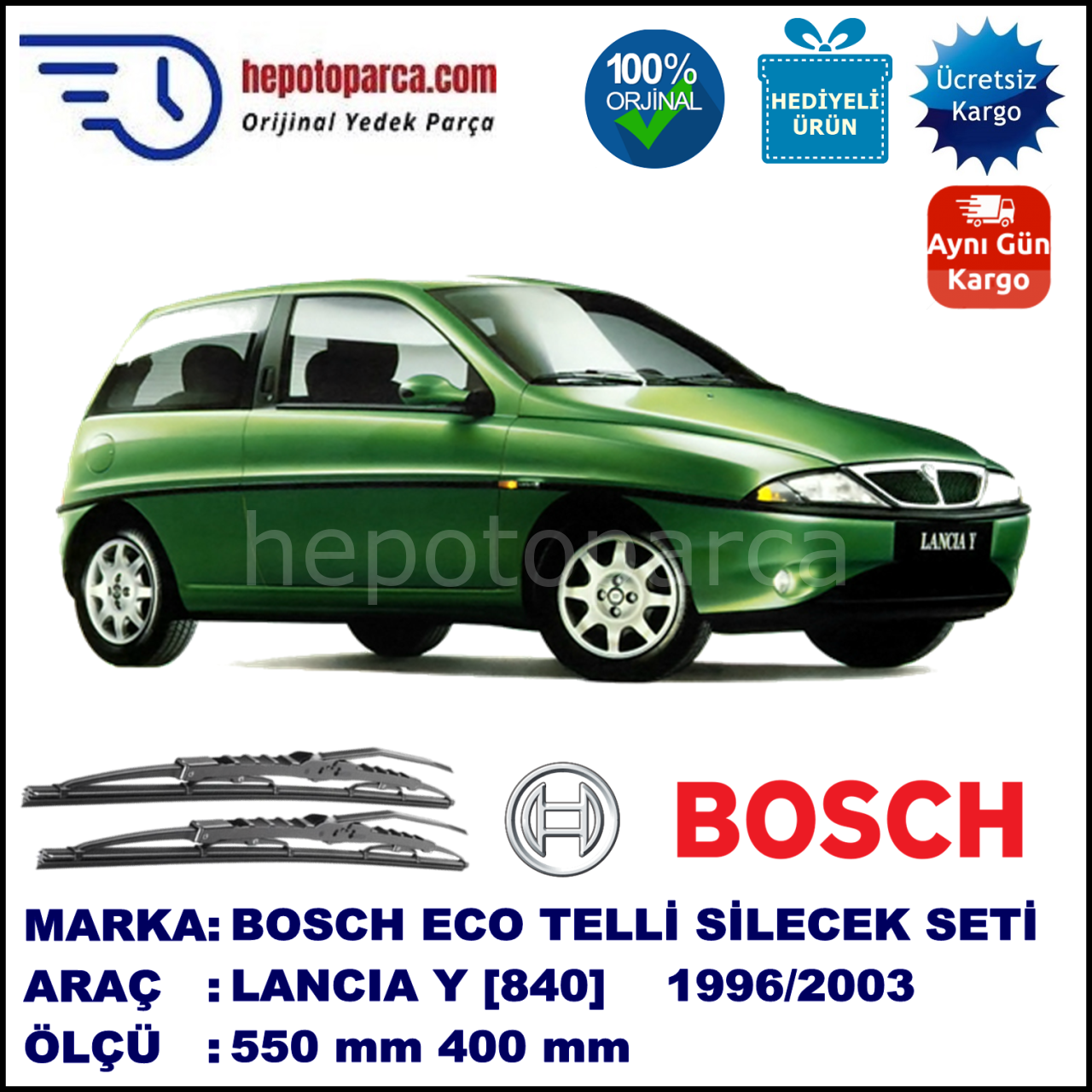 LANCIA Y [840] 01.96-06.03 550 / 400 mm. BOSCH ECO Telli Silecek 2'li Takım