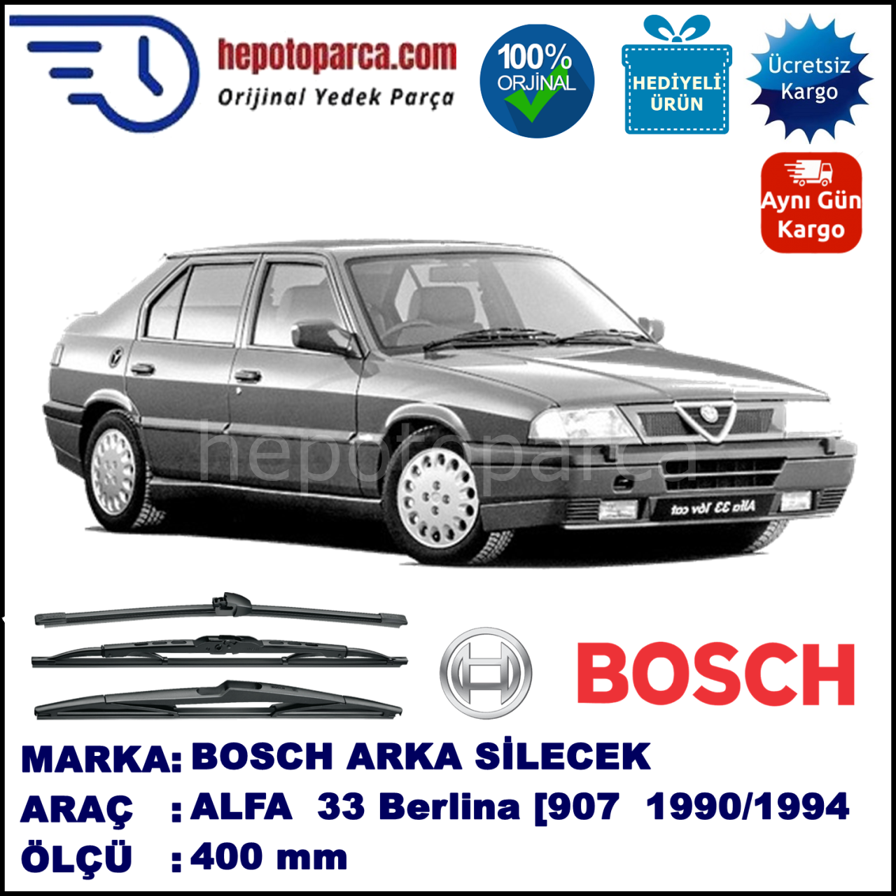 ALFA ROMEO 33 Berlina [907] 400 mm 01.1990-10.1994 BOSCH Arka Silecek