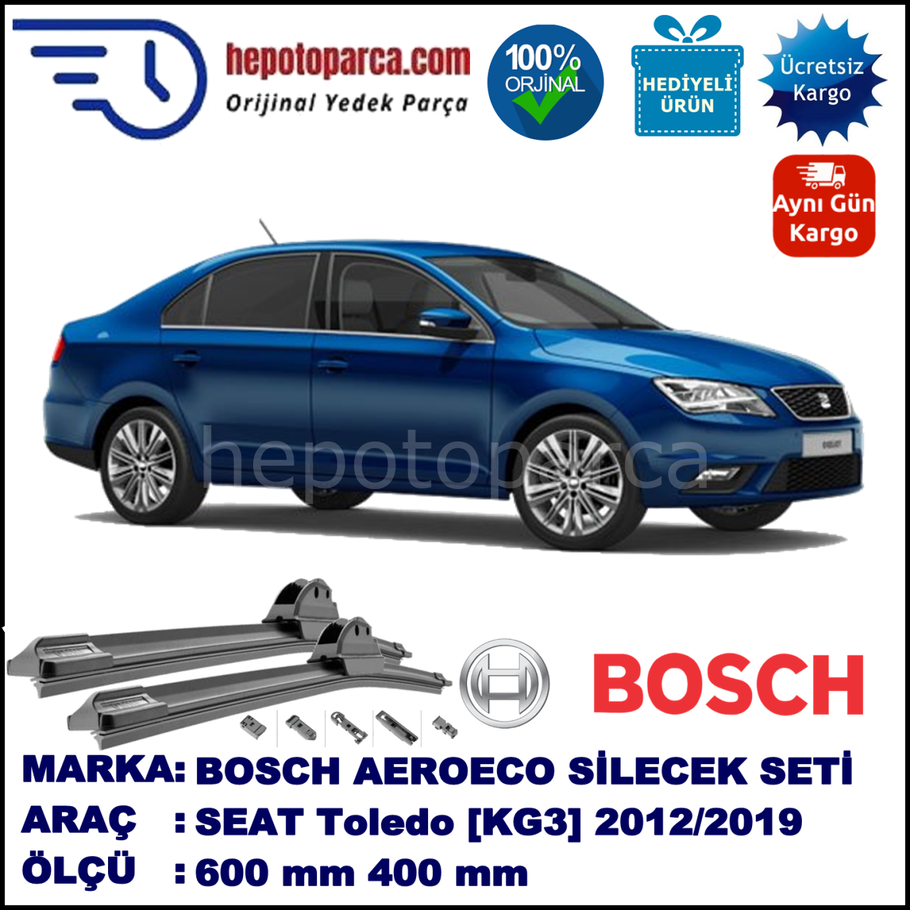 SEAT Toledo [KG3] 07.2012-..., 600 / 400 mm. BOSCH AEROECO Aparatlı Muz Silecek